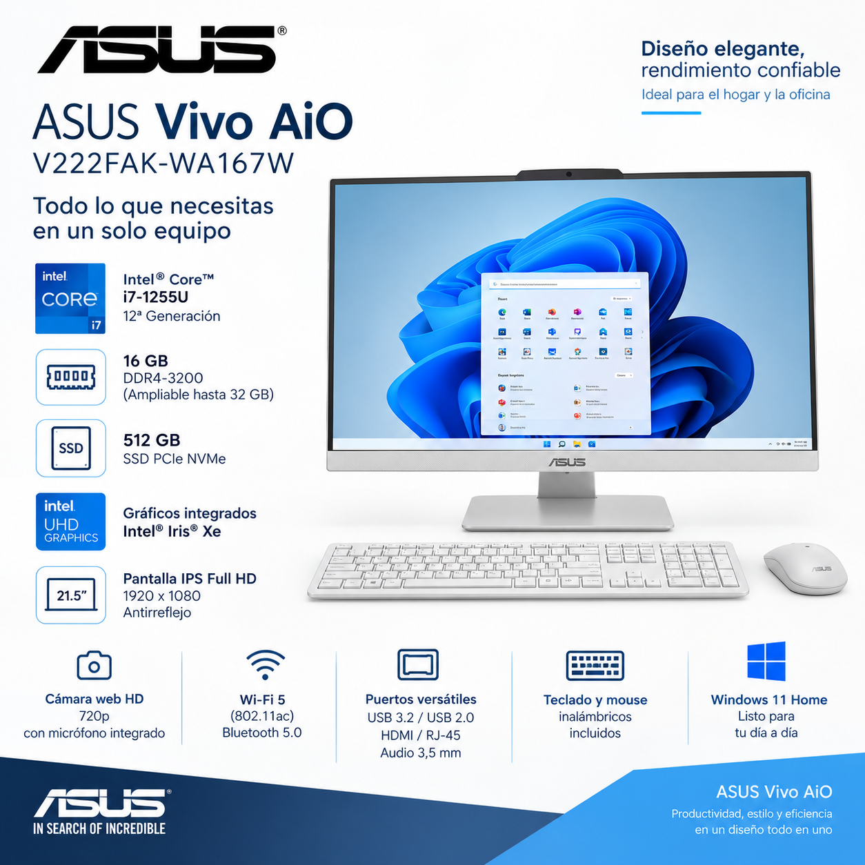 ASUS Vivo AiO V222FAK 21,5″ Core i3 8GB 256GB SSD Windows 11 Home